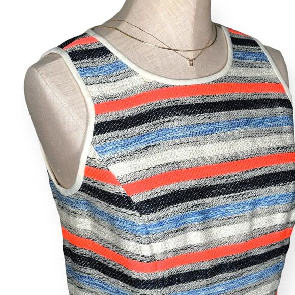 SHOSHANNA Linen Tweed Blend Striped Mini Dress Neon Orange Blue Coastal Chic 4 - Picture 3 of 11